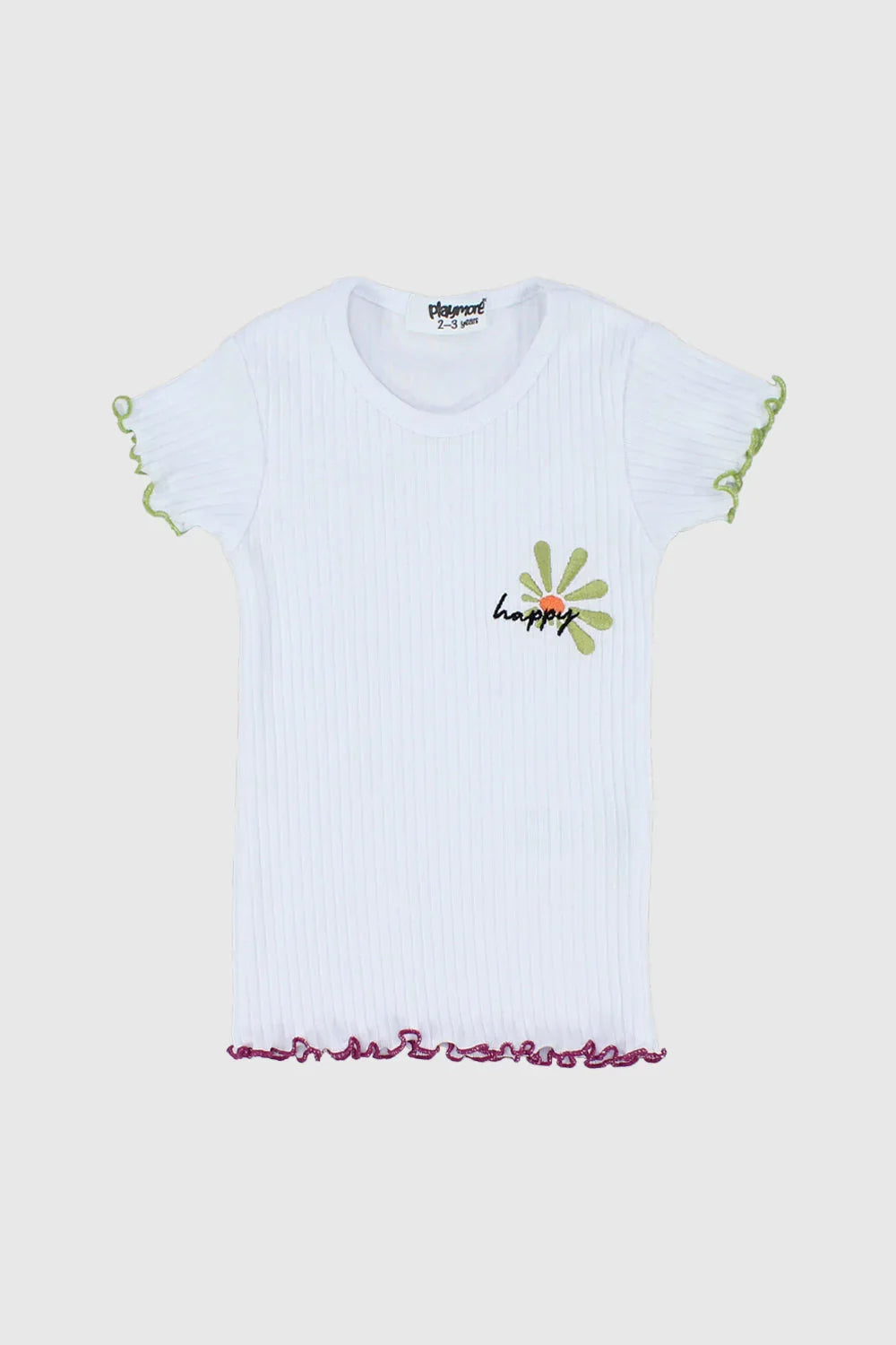 white ribbed short-sleeved t-shirt - playmore