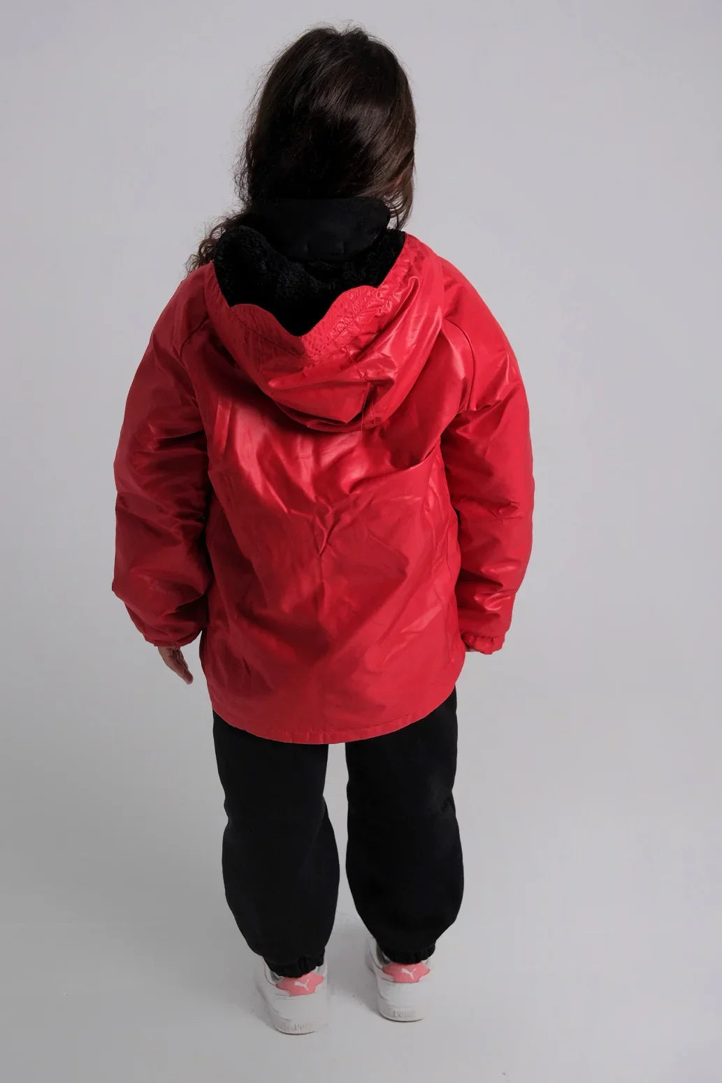 unisex red fur lined raincoat - playmore