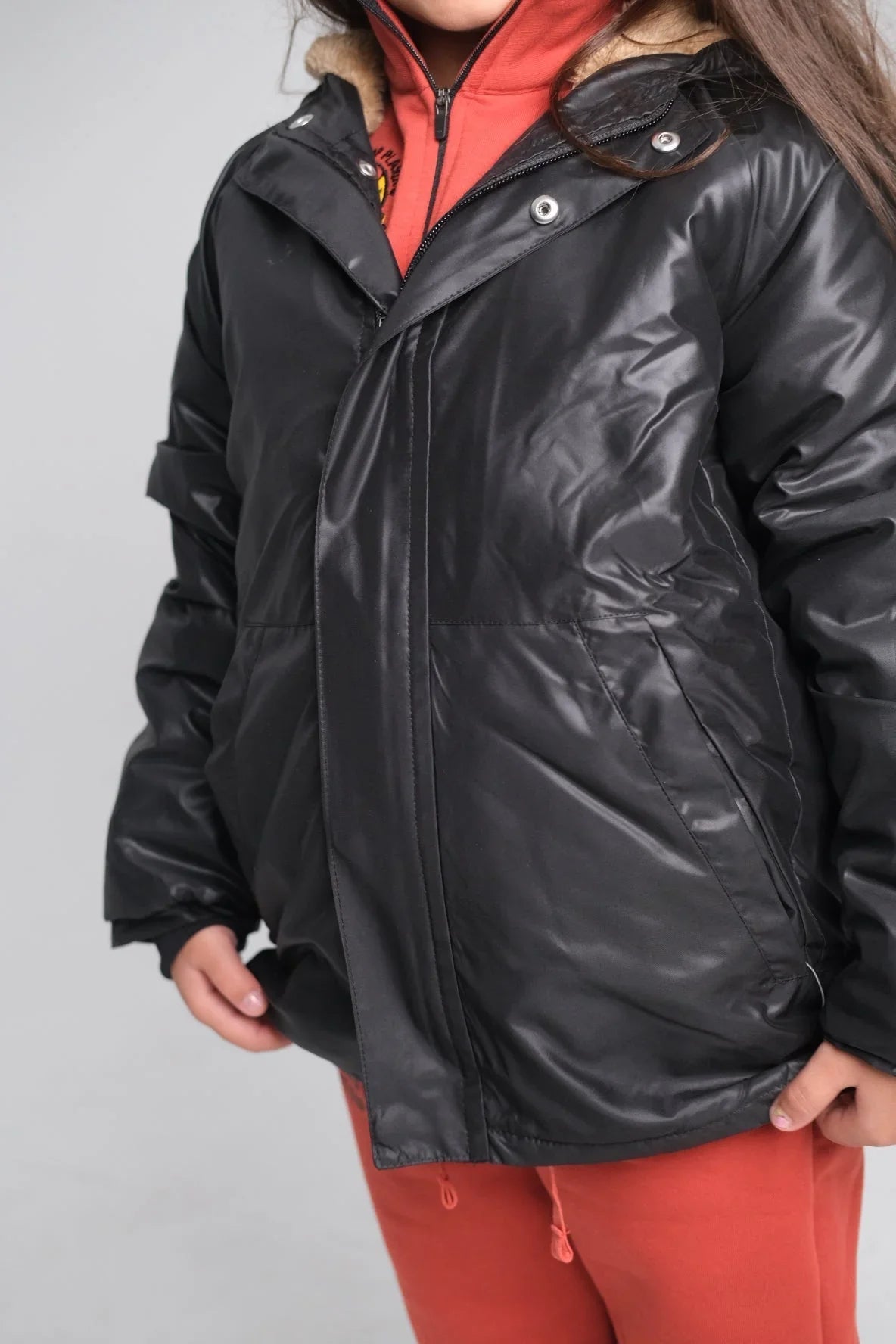 unisex black fur lined raincoat - playmore