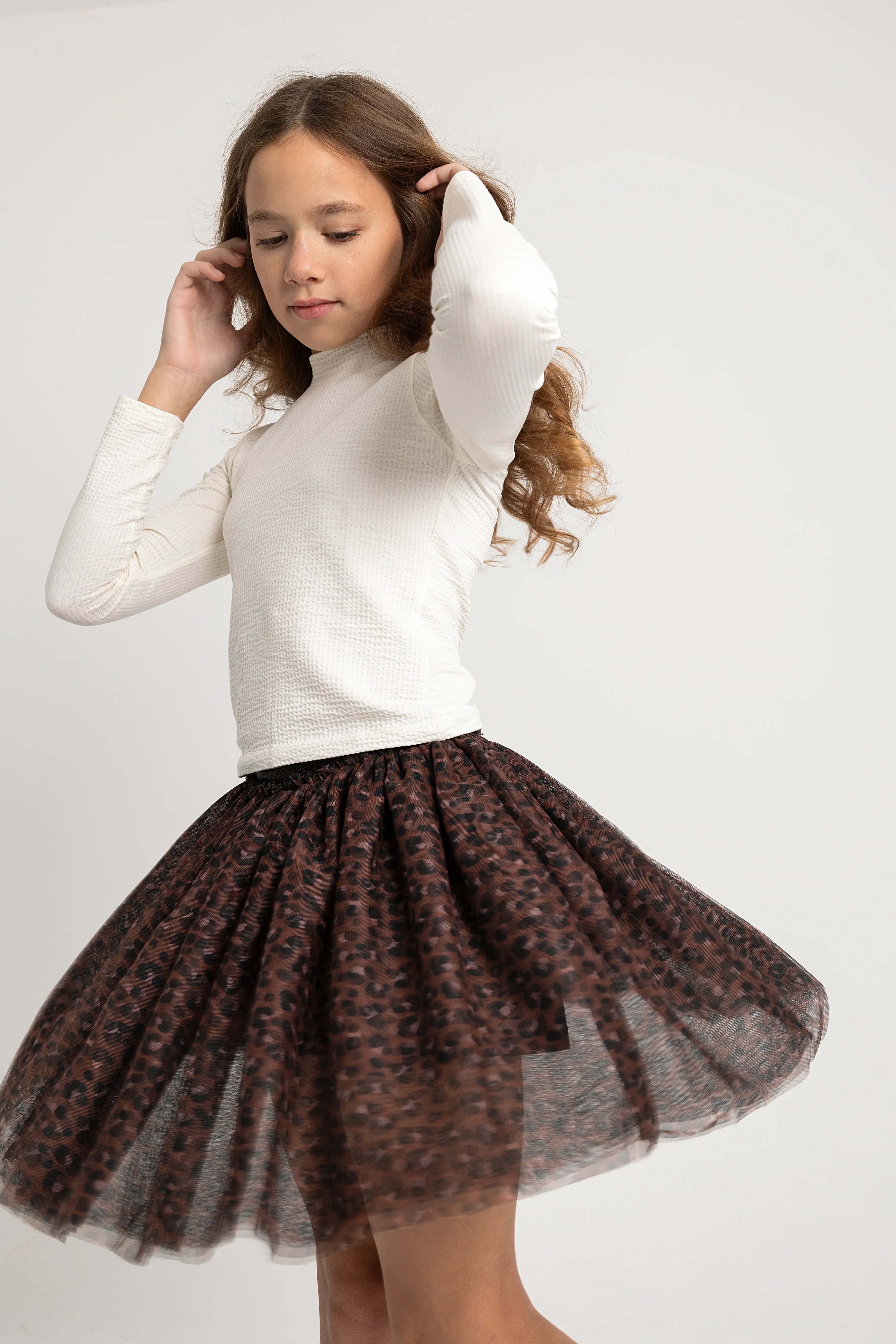 girls tulle skort – black & brown printed - playmore