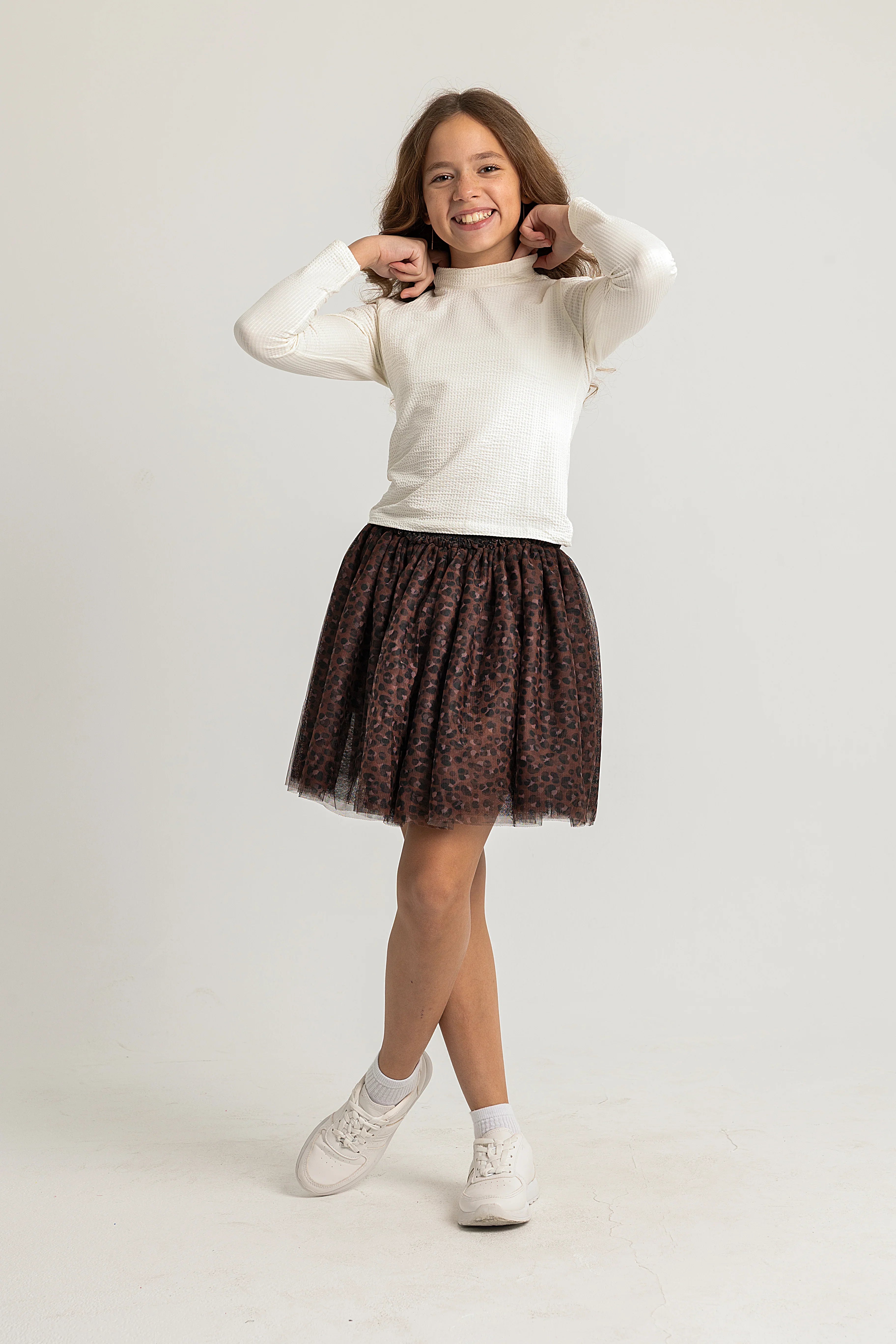 girls tulle skort – black & brown printed - playmore