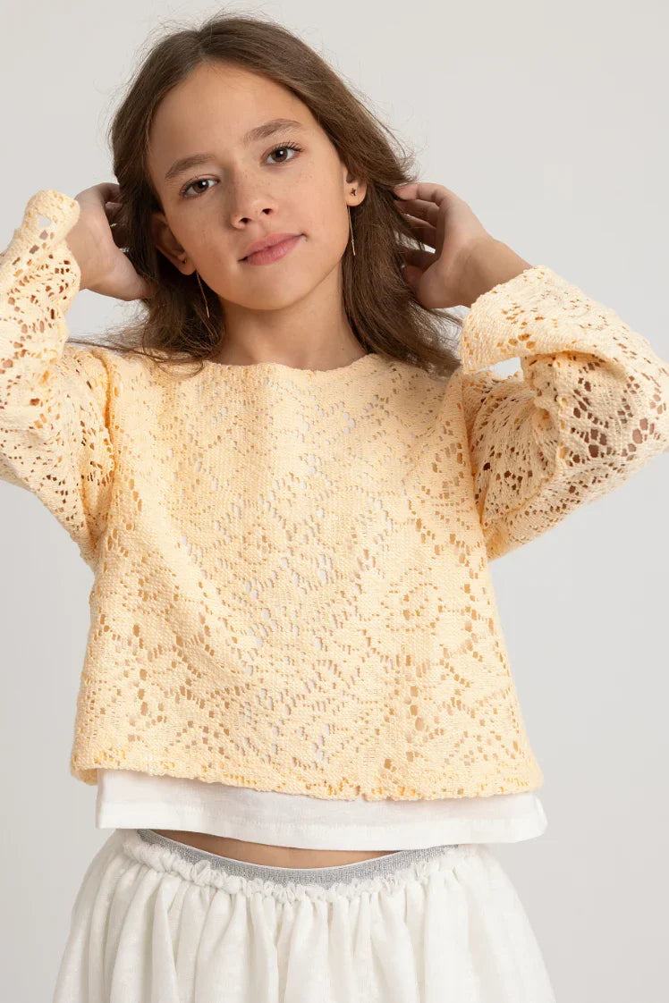 girls lace blouse – beige - playmore