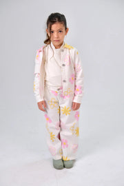 girls printed gabardine jacket – offwhite with flowers - playmore