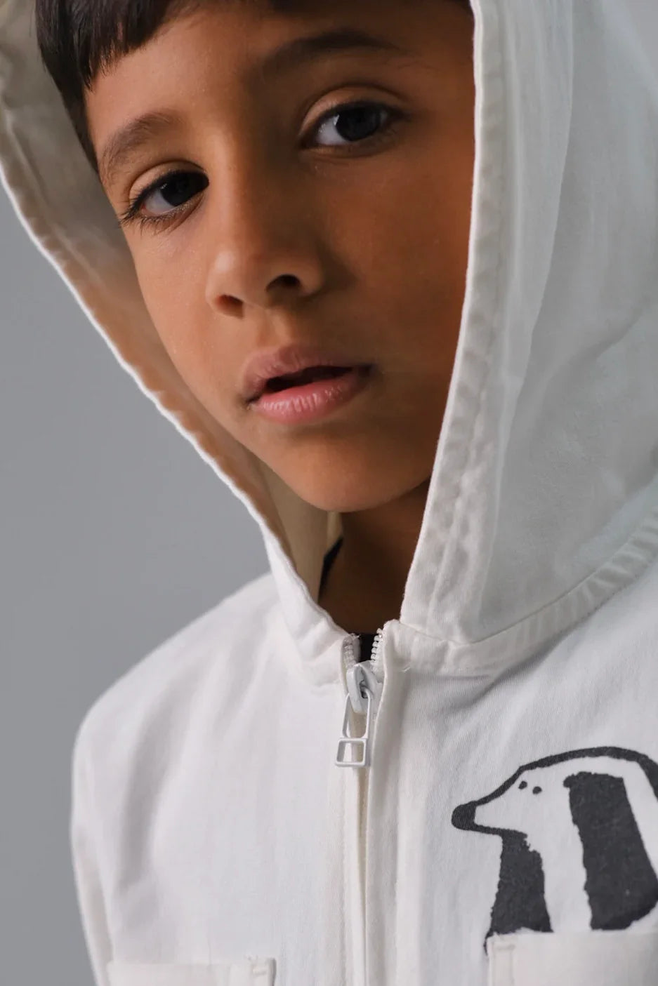 unisex dog-printed gabardine jacket – offwhite - playmore