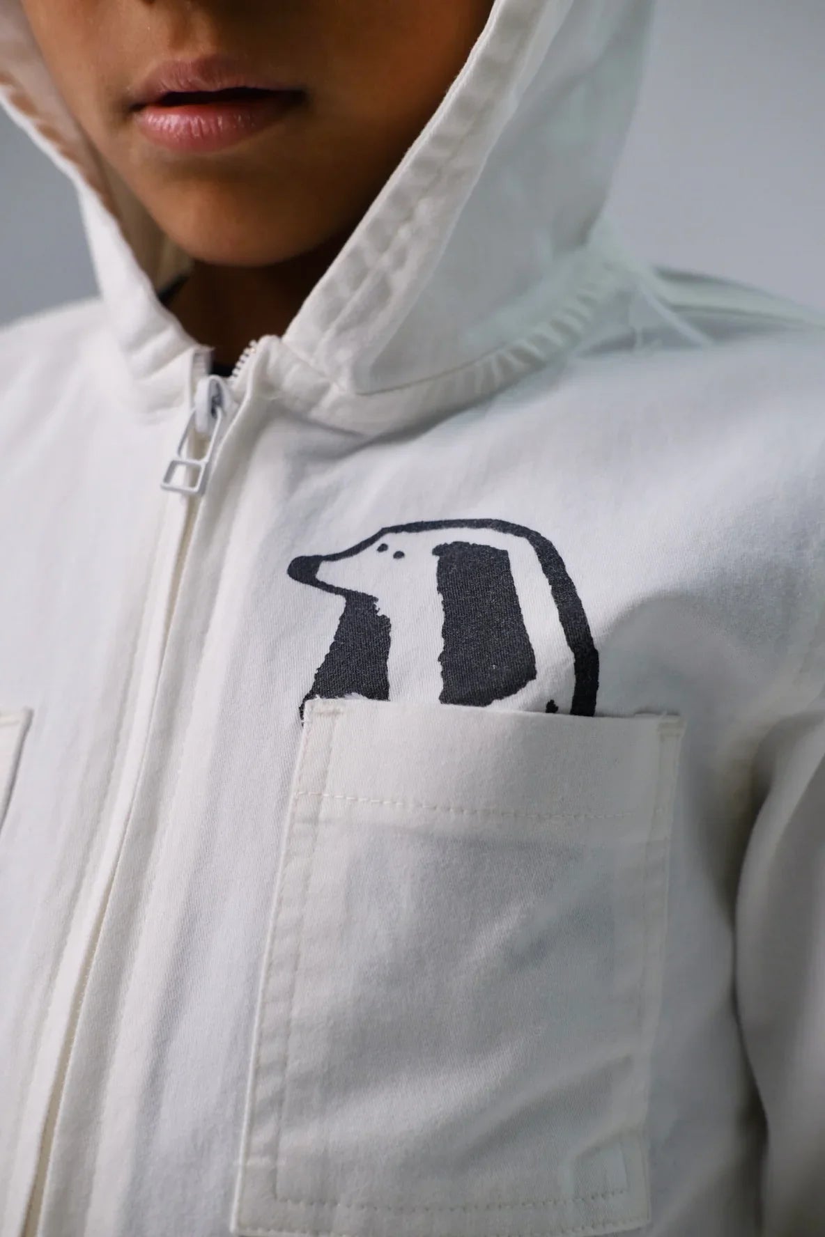 unisex dog-printed gabardine jacket – offwhite - playmore