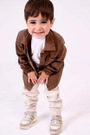 unisex baby gabardine shirt – brown - playmore