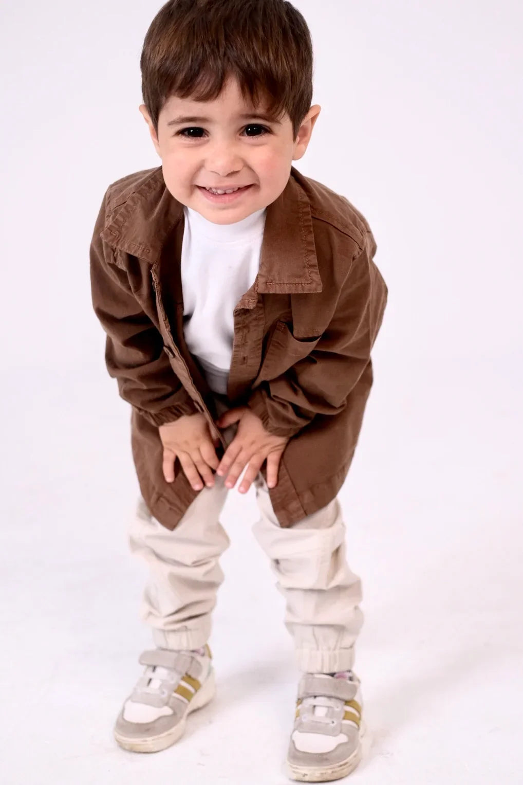 unisex baby gabardine shirt – brown - playmore