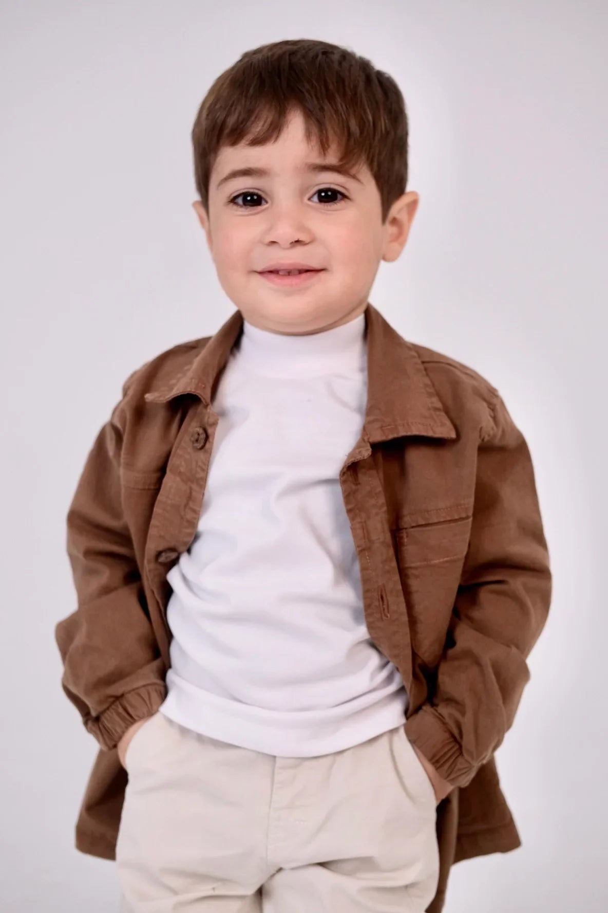 unisex baby gabardine shirt – brown - playmore
