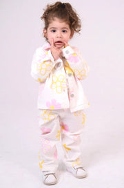 baby girls gabardine pants – offwhite with flowers - playmore