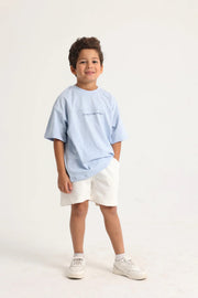 unisex kids cotton t-shirt – baby blue "living in the moment" - playmore