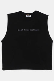 unisex kids cotton sleeveless t-shirt – black "don’t think just play" - playmore