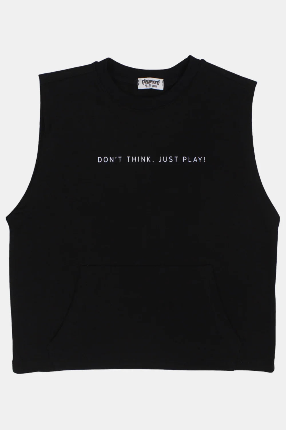 unisex kids cotton sleeveless t-shirt – black "don’t think just play" - playmore