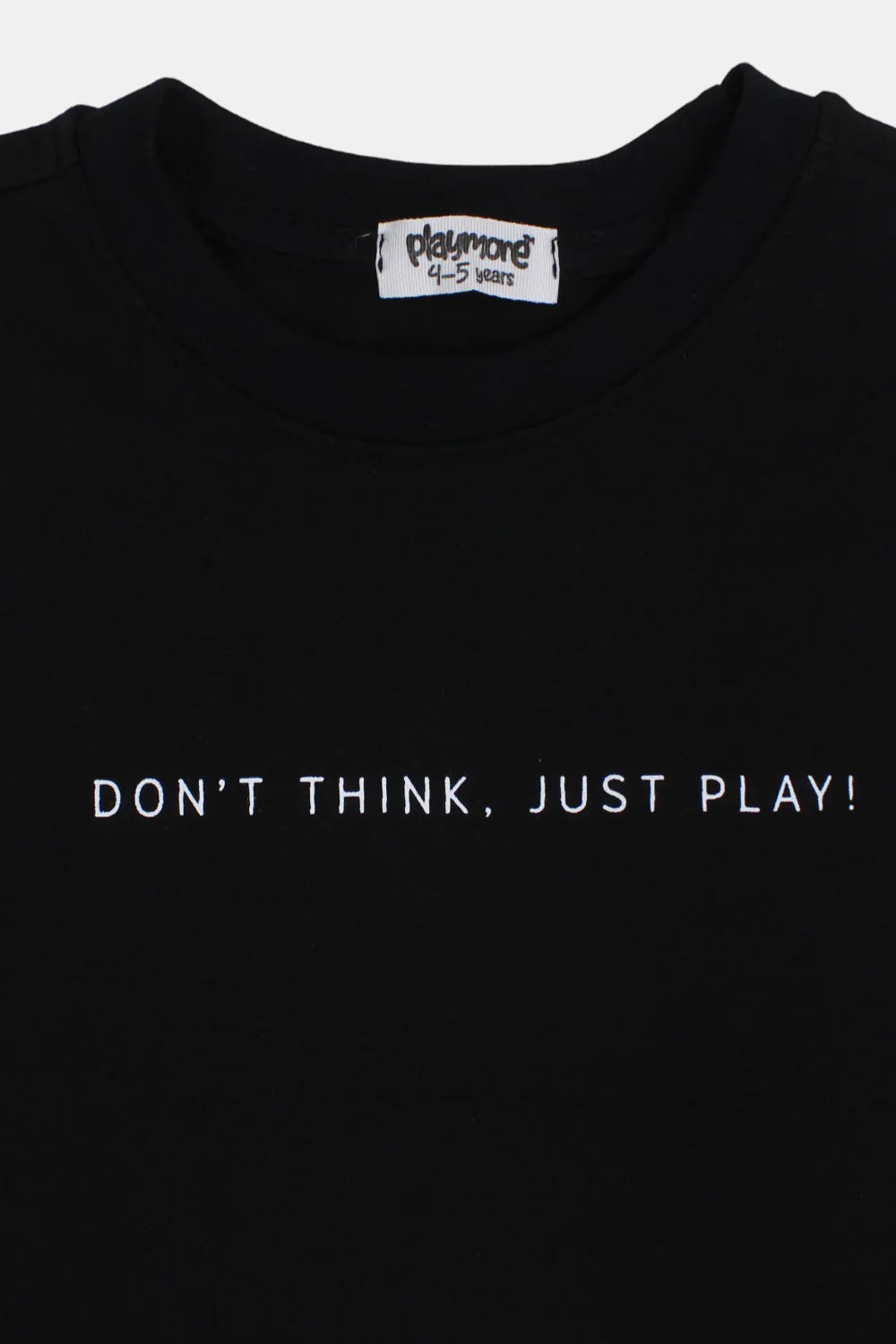 unisex kids cotton sleeveless t-shirt – black "don’t think just play" - playmore