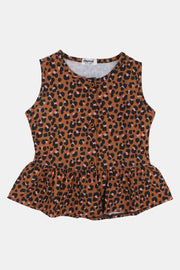 girls sleeveless blouse – brown leopard print - playmore