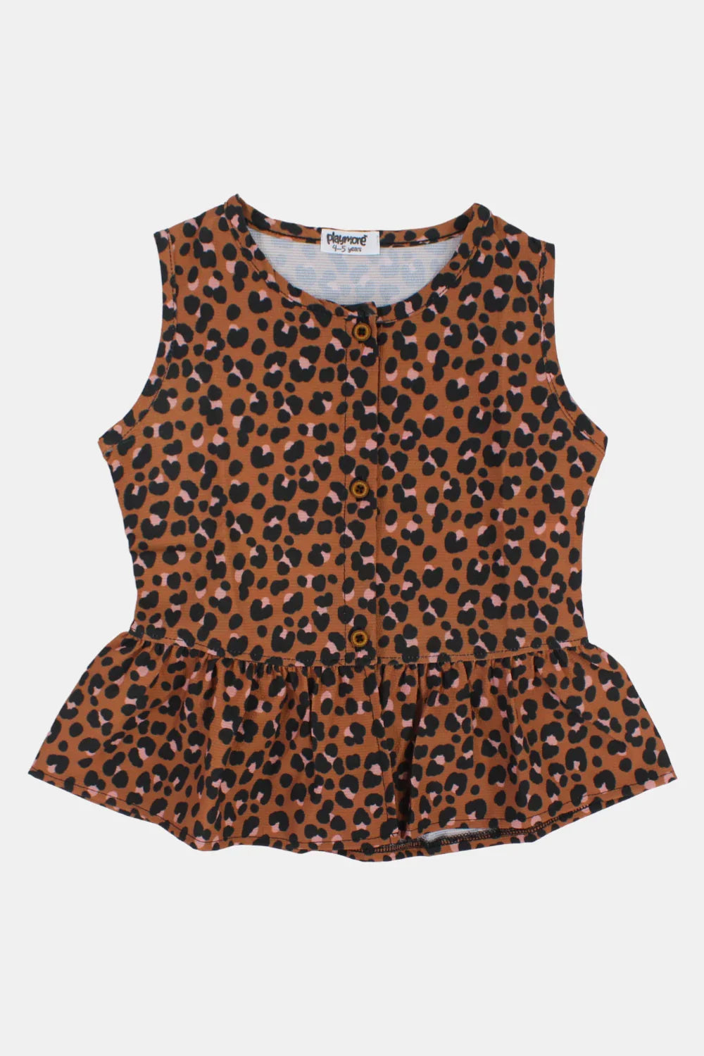 girls sleeveless blouse – brown leopard print - playmore