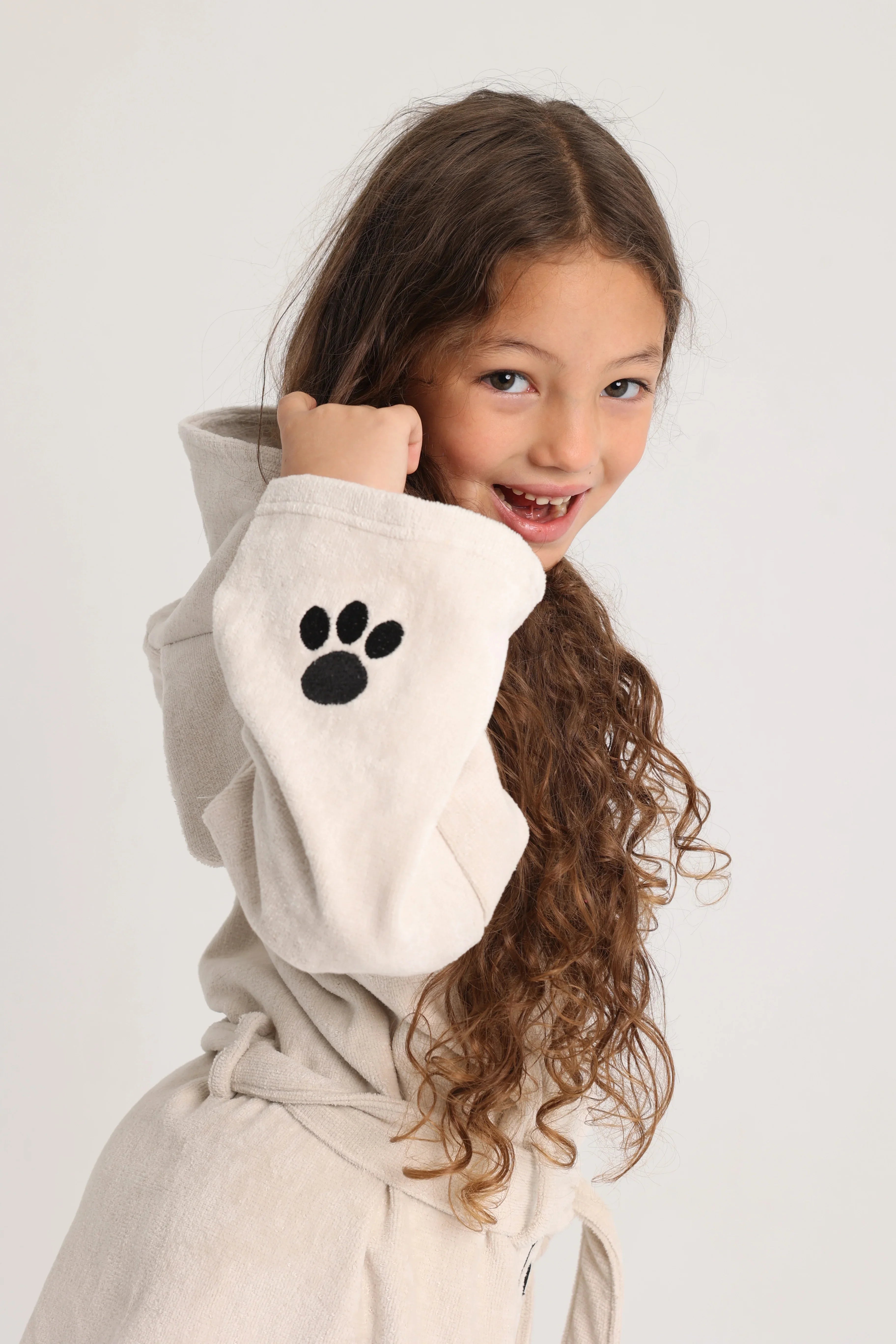 unisex swim robe – beige dog sleeves - playmore