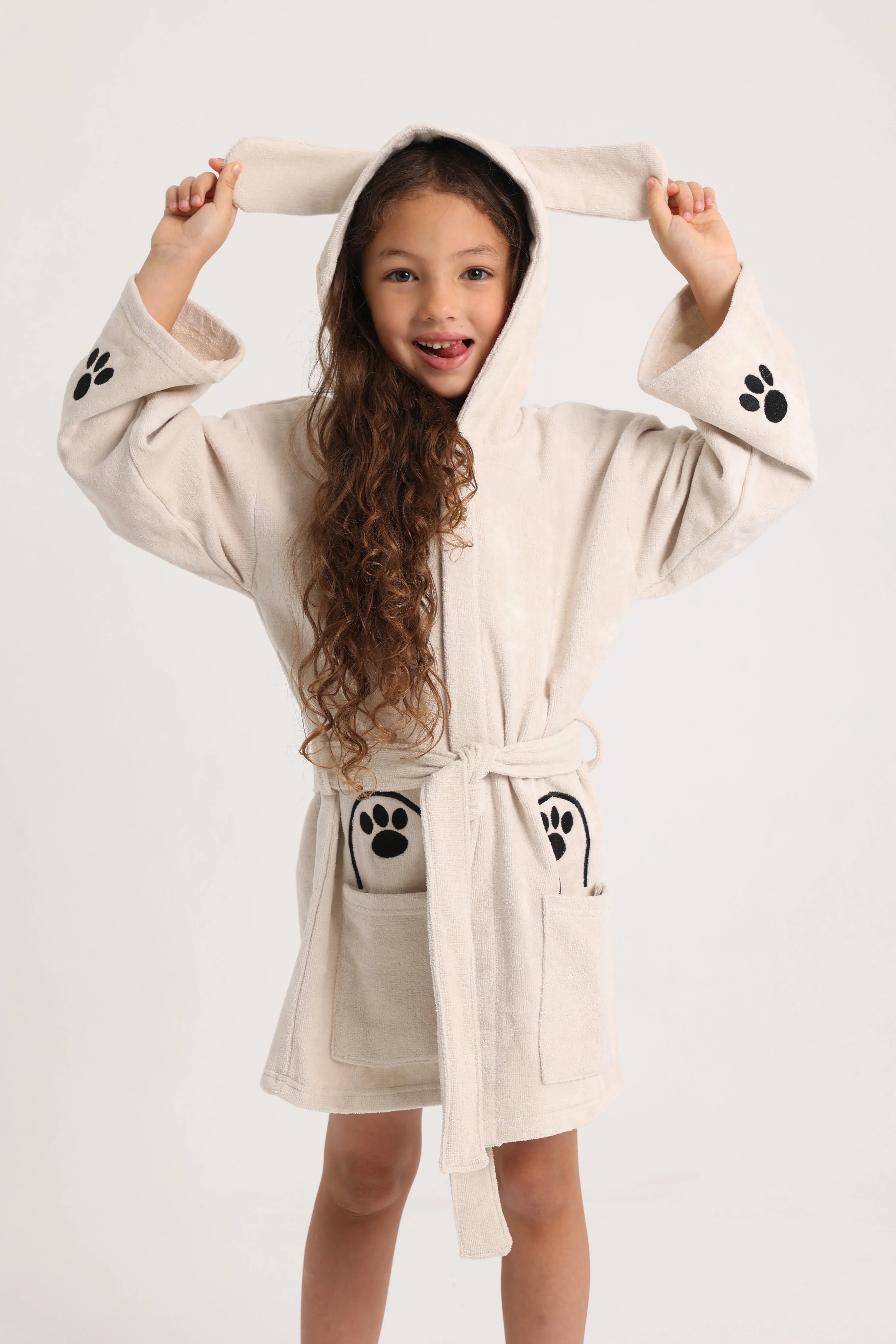 unisex swim robe – beige dog sleeves - playmore