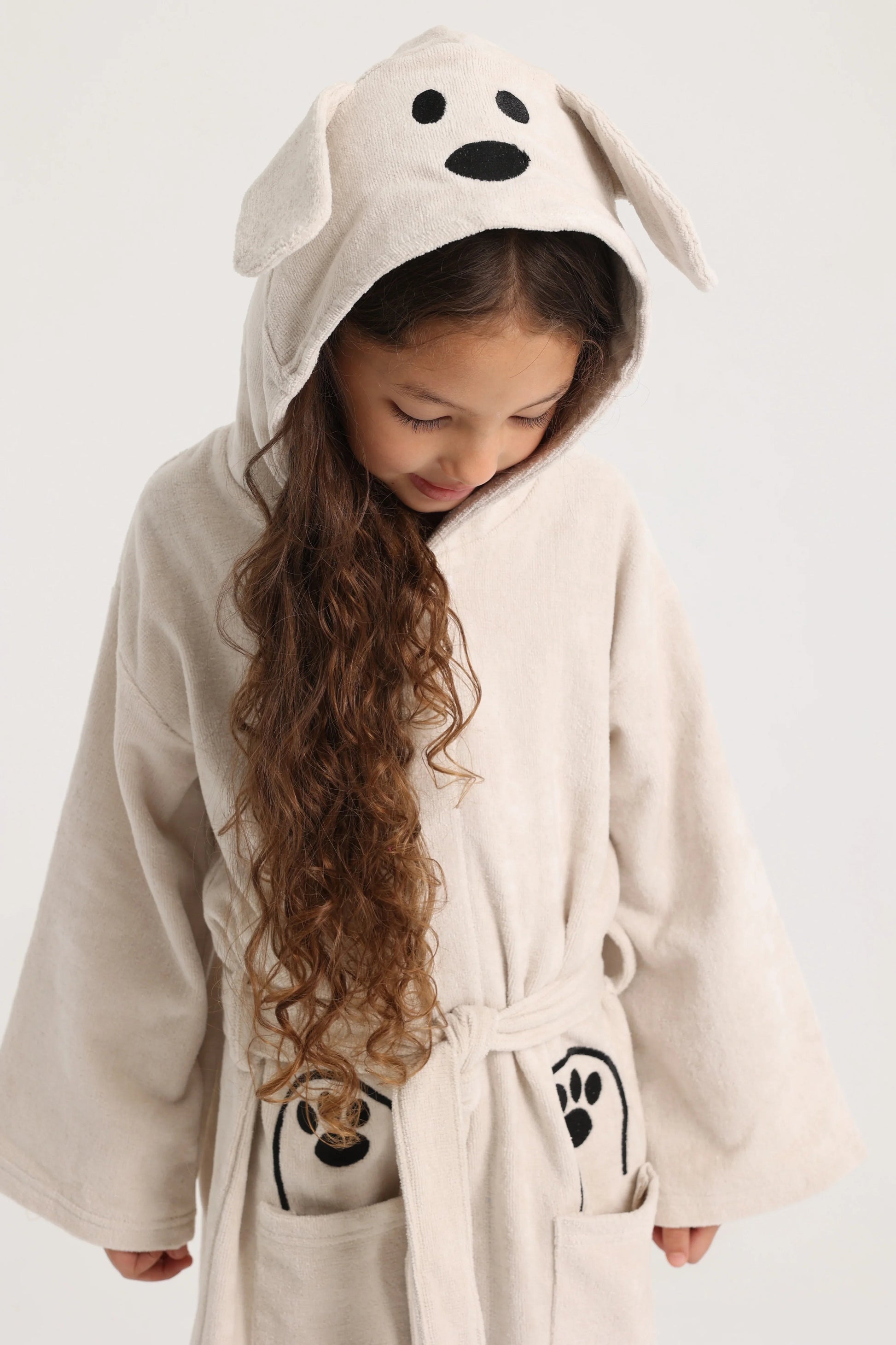 unisex swim robe – beige dog sleeves - playmore