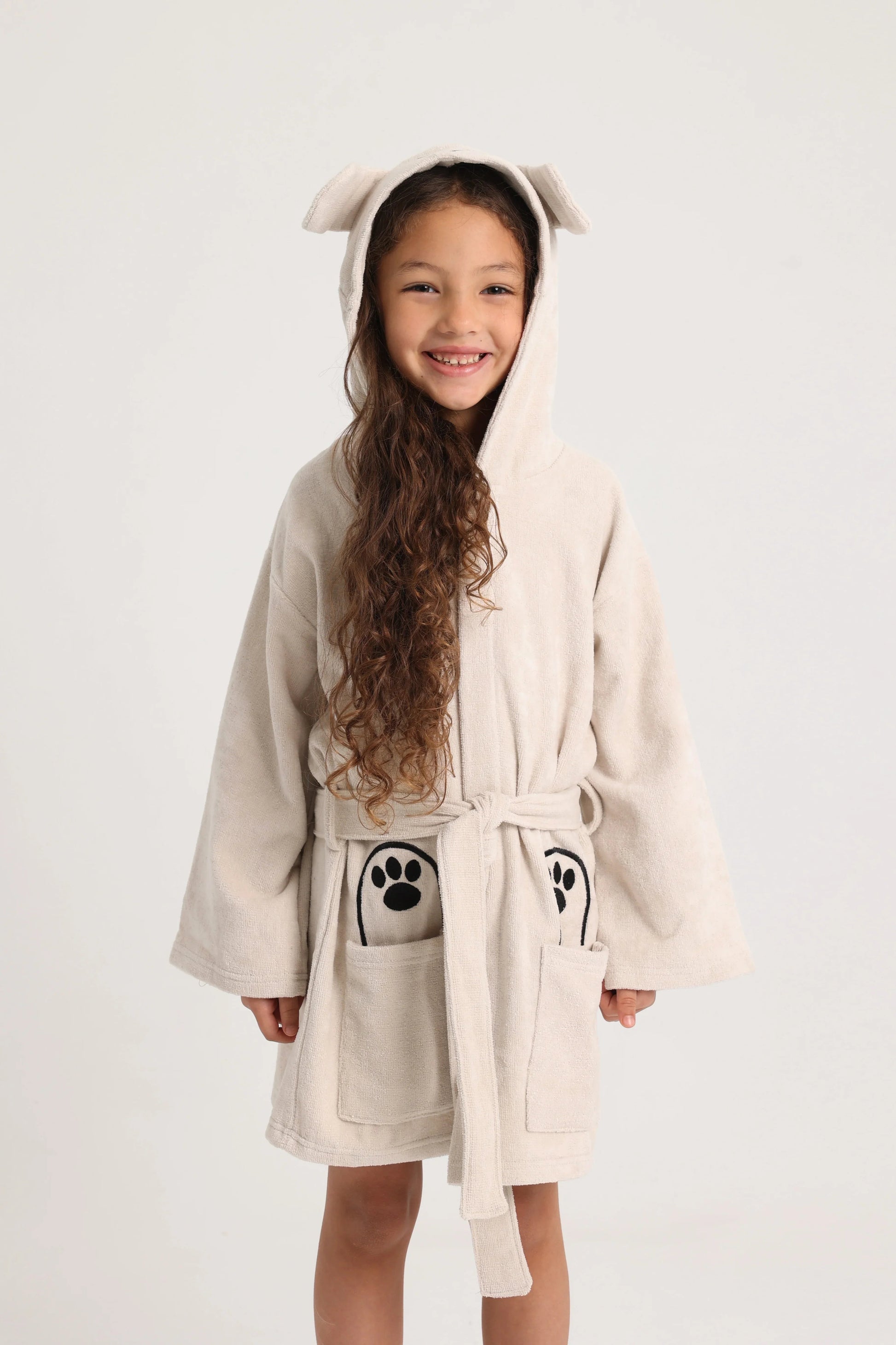 unisex swim robe – beige dog sleeves - playmore
