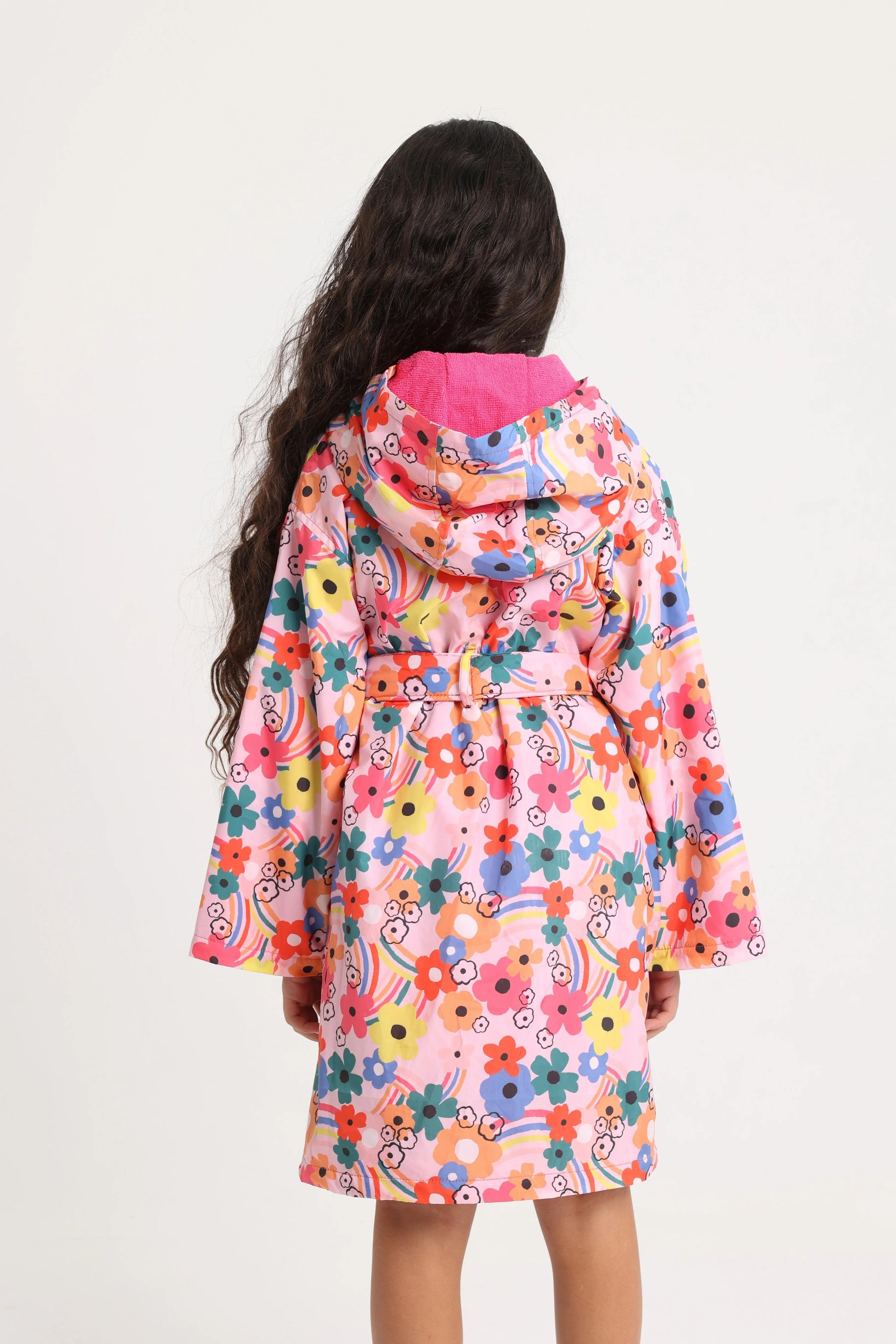 Girls Swim Robe – Pink Flower Print Sleeves - playmore