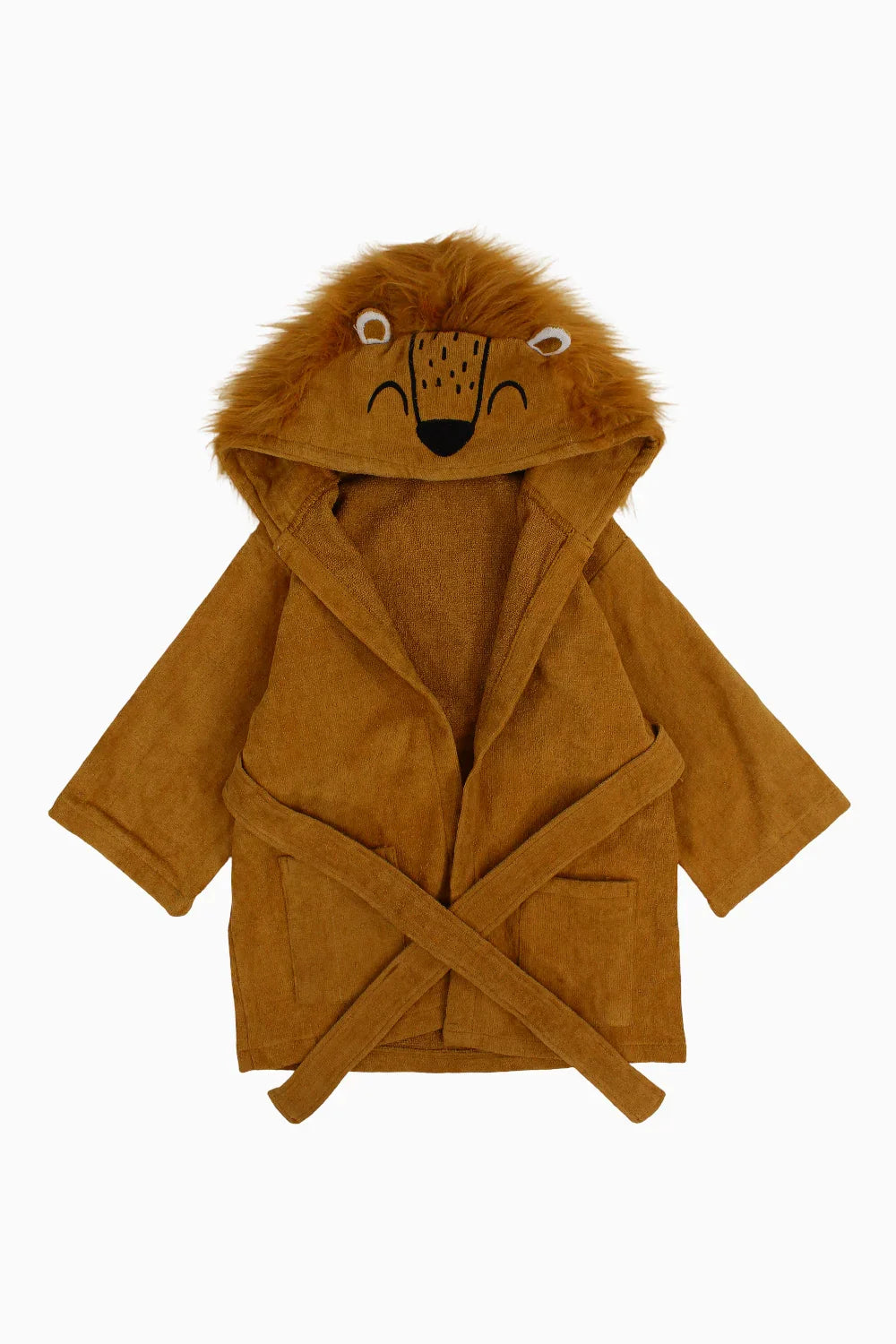 Unisex Plush Swim Robe – Brown with Lion Design - playmore