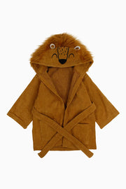 Unisex Plush Swim Robe – Brown with Lion Design - playmore