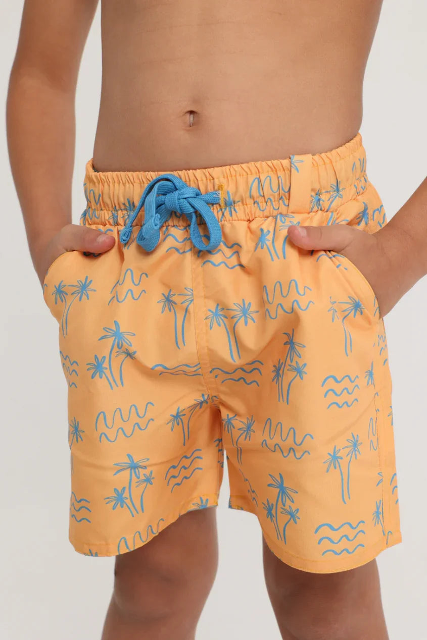 baby boys swimsuit – mustard palm print - playmore
