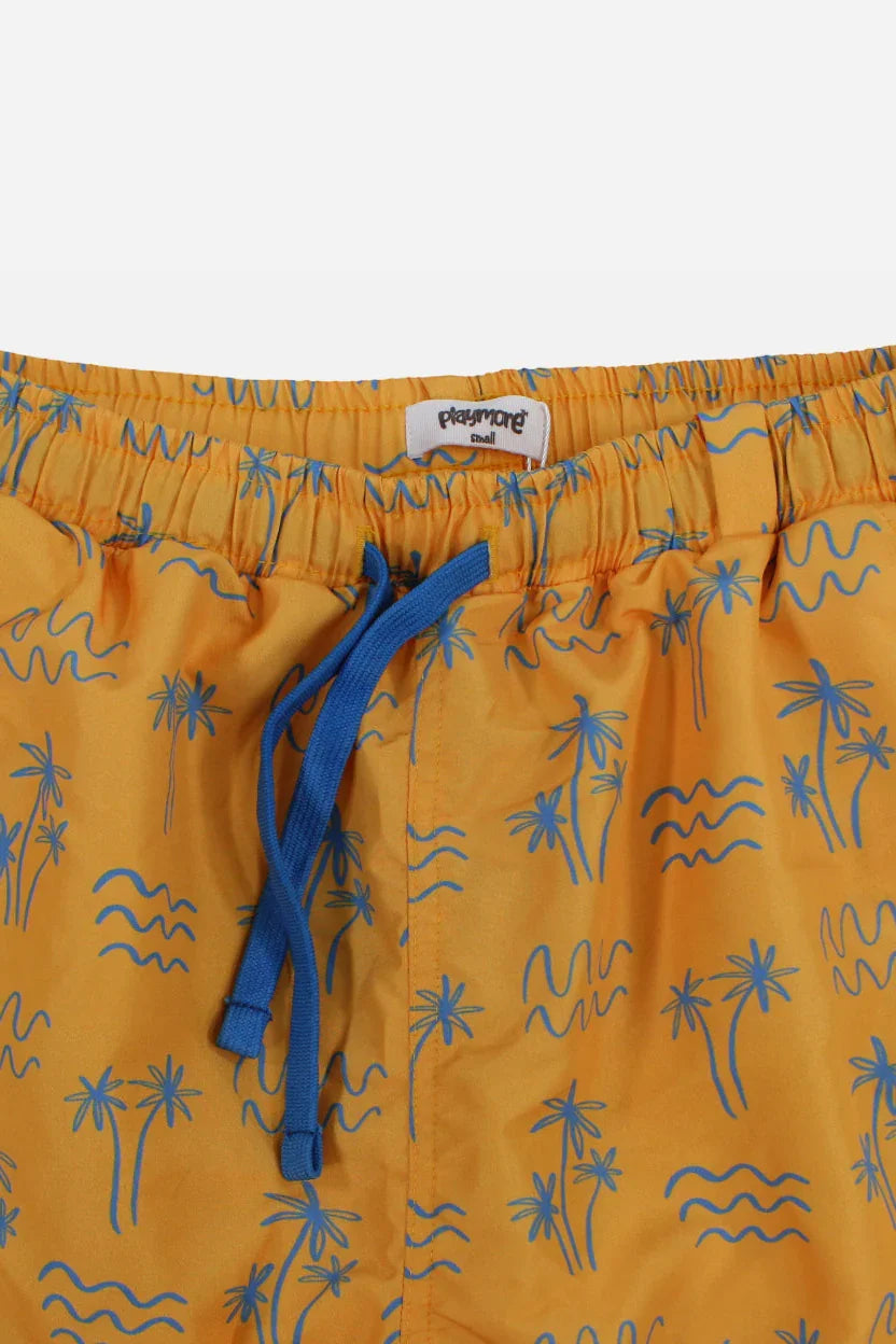 Boys Swimsuit – Mustard with Palm Print - playmore