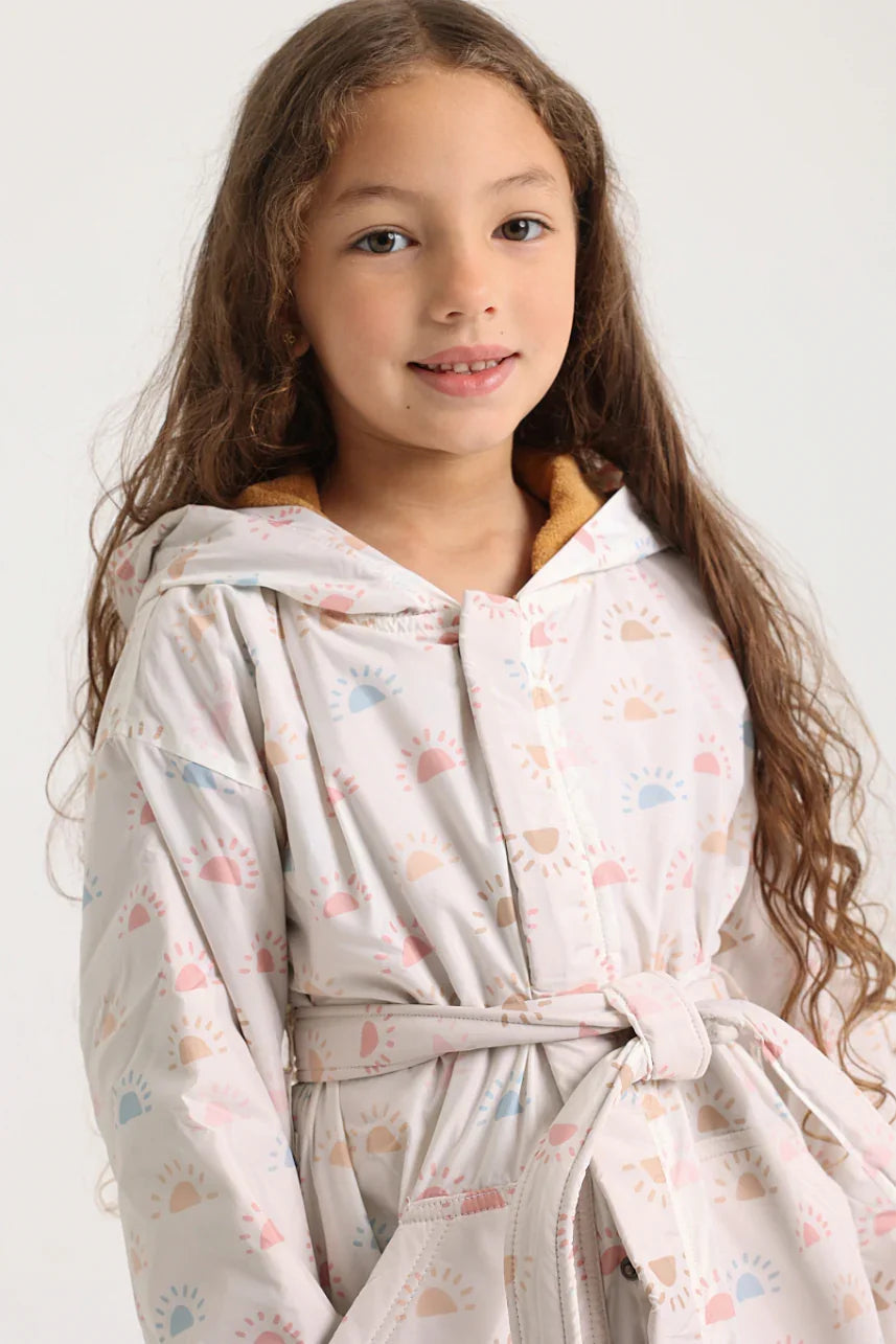 unisex swim robe – offwhite with colorful sun print - playmore