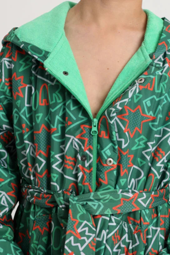 unisex swim robe – green printed sleeves - playmore
