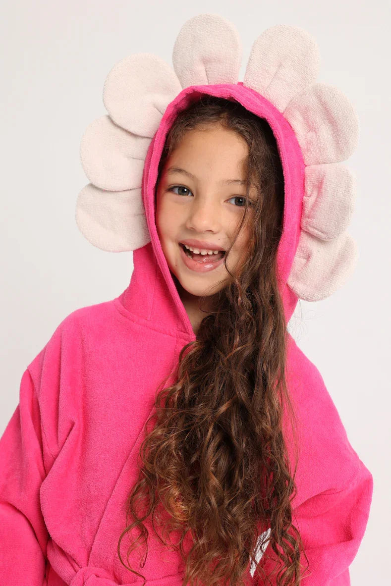 girls swim robe – fuchsia flowers smile sleeves - playmore