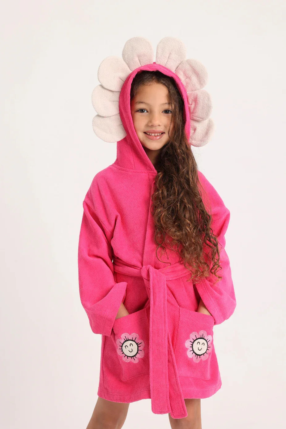 girls swim robe – fuchsia flowers smile sleeves - playmore