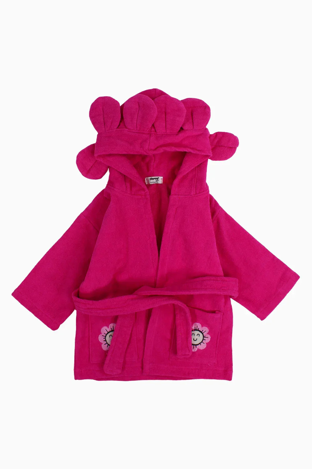 Baby Girls Plush Swim Robe – Fuchsia with Smiling Flowers Design - playmore