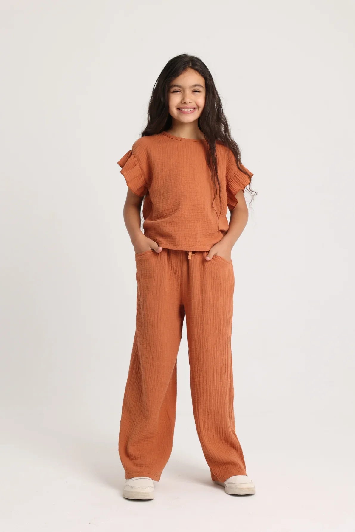 Girls Cotton Pants – Brick - playmore