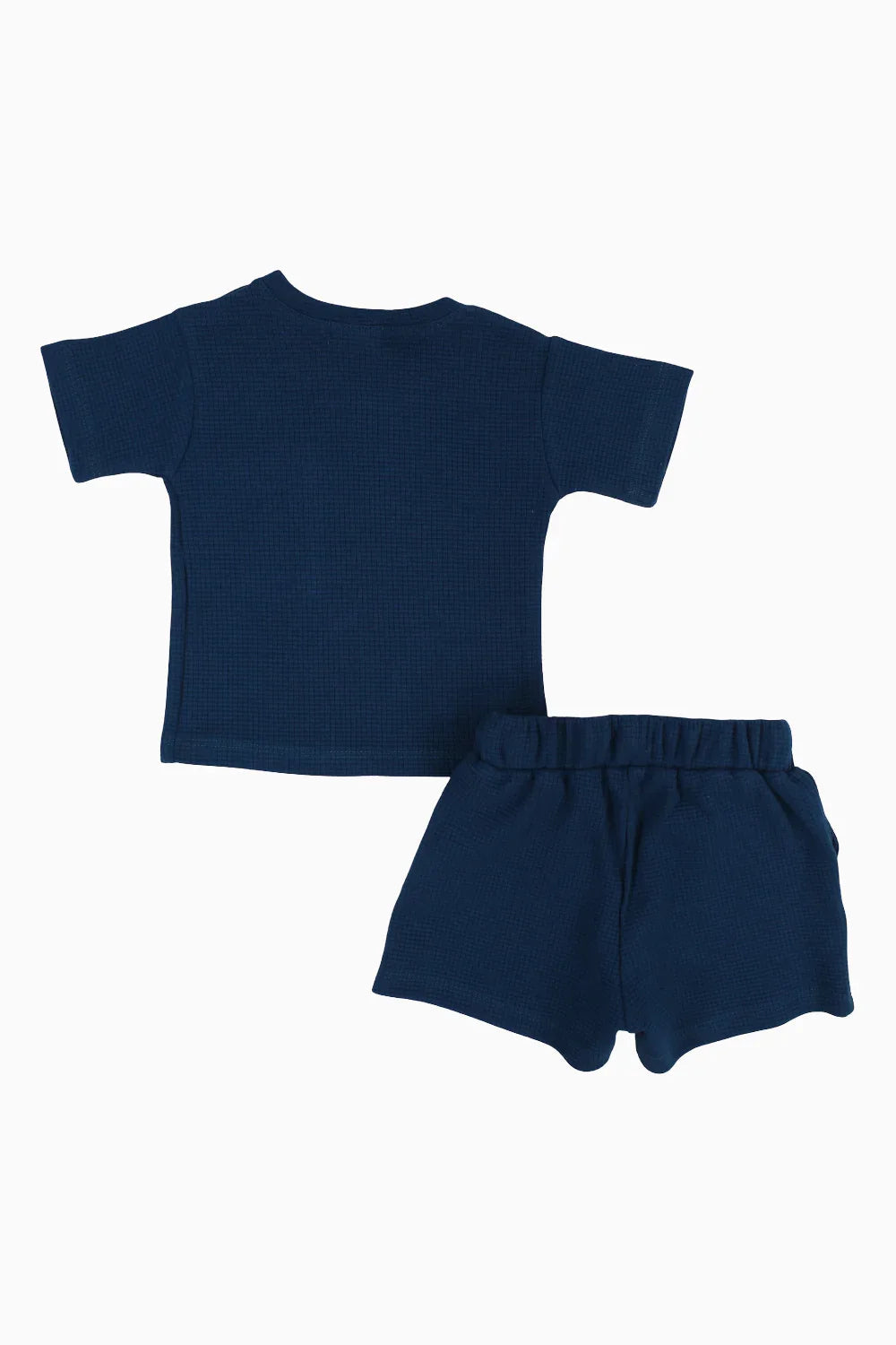 Unisex Baby Outfit Set – Petrol Blue Waffle Short Sleeves - playmore