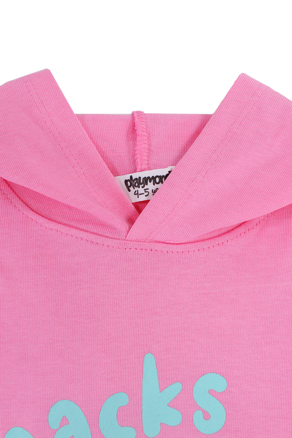 girls cotton hooded tee – pink with "snacks for dinner" bananas print