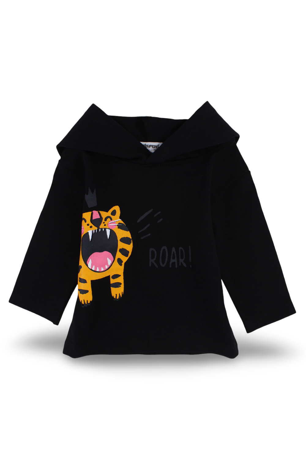 unisex cotton hooded t-shirt black with little tiger print