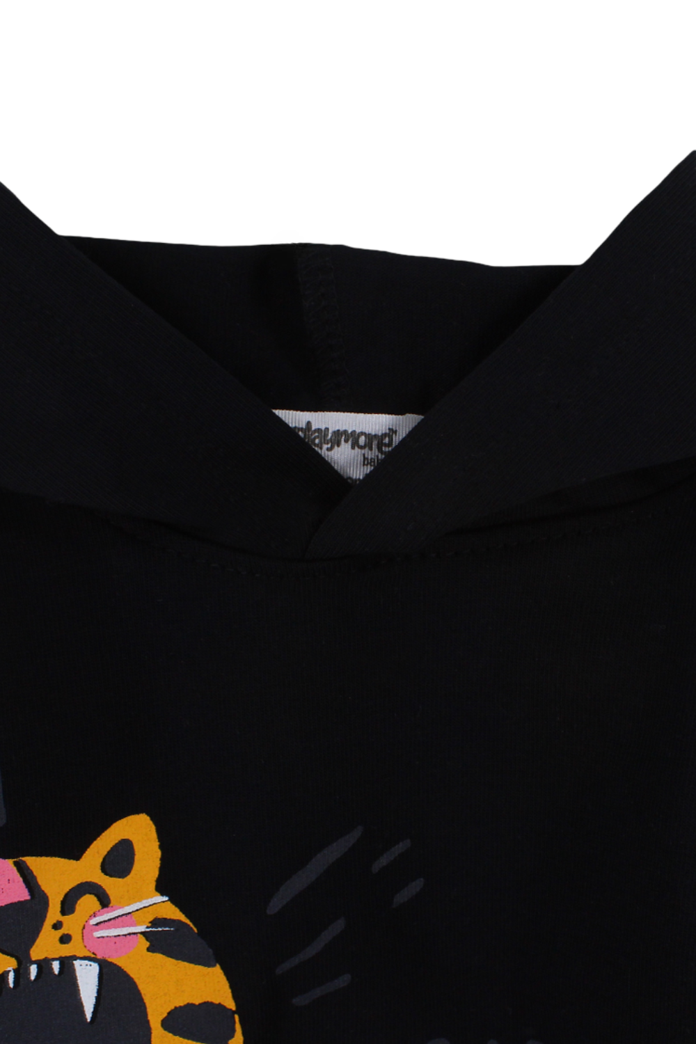 unisex cotton hooded t-shirt black with little tiger print