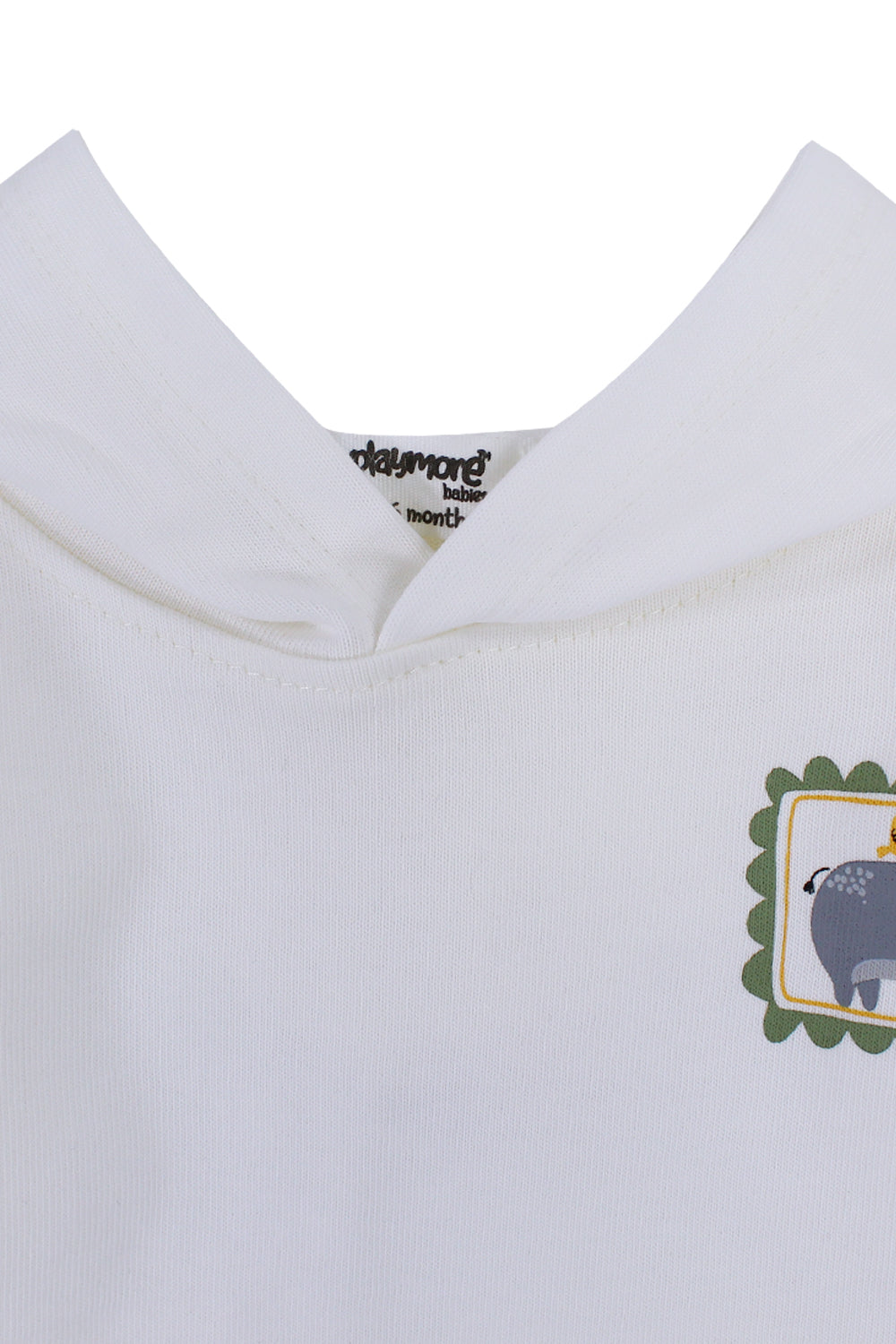 unisex cotton hooded t-shirt offwhite with hippopotamus print