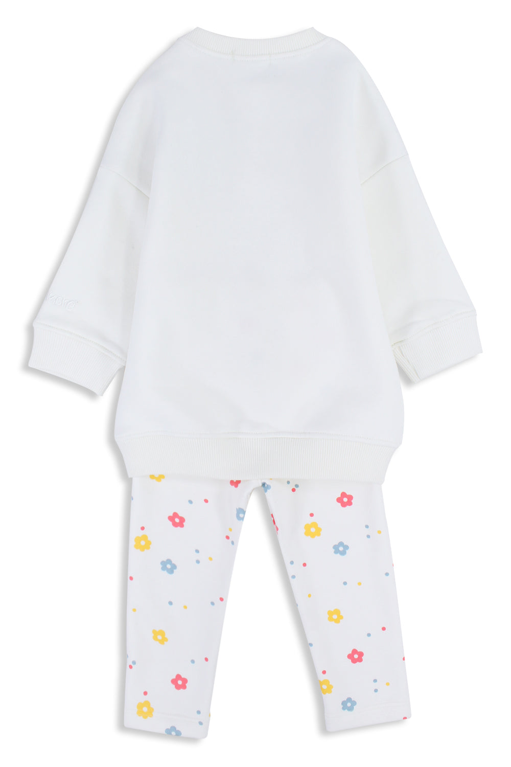 baby girls cotton outfit set – off-white with rainbow & flowers print