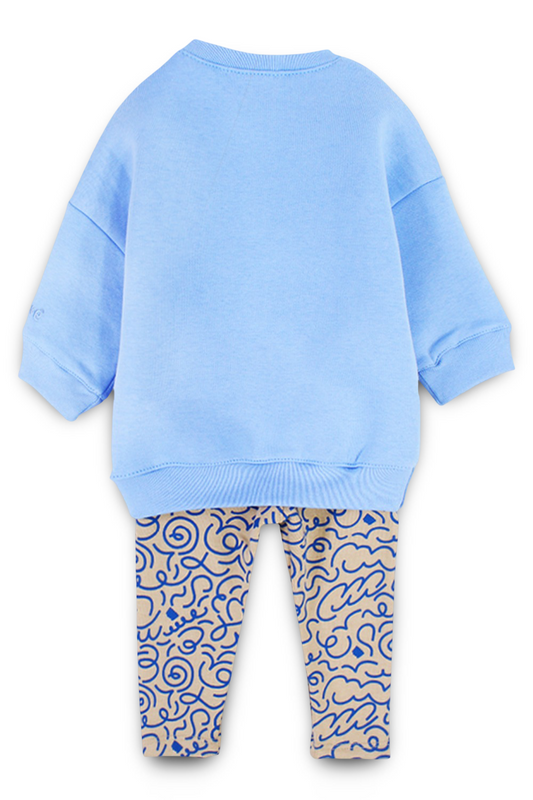 baby girls cotton 2-piece outfit set – baby blue with flower design