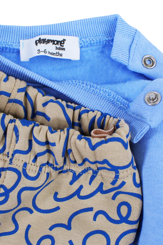 baby girls cotton 2-piece outfit set – baby blue with flower design