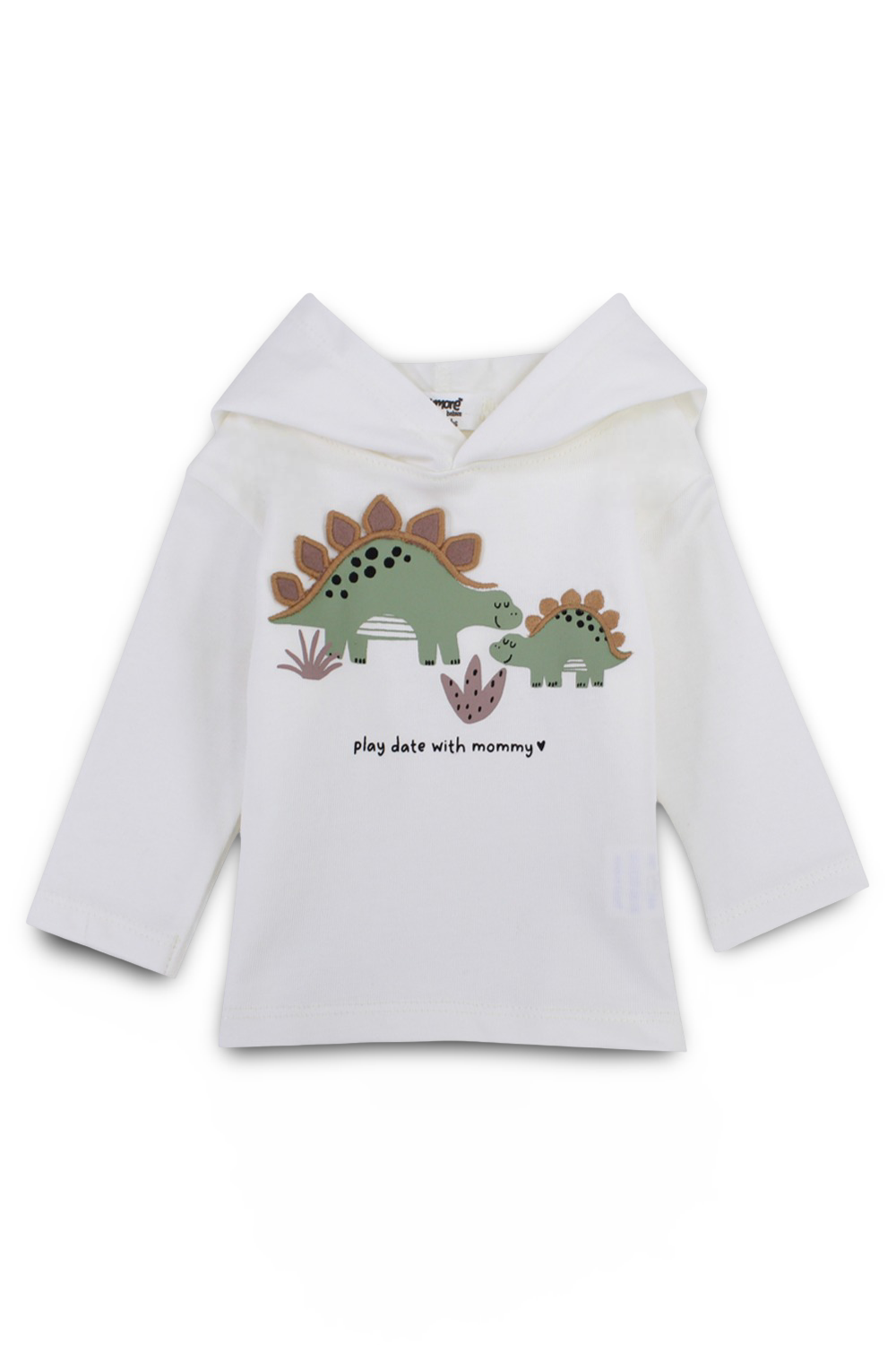 unisex cotton hooded tee – offwhite with dino print