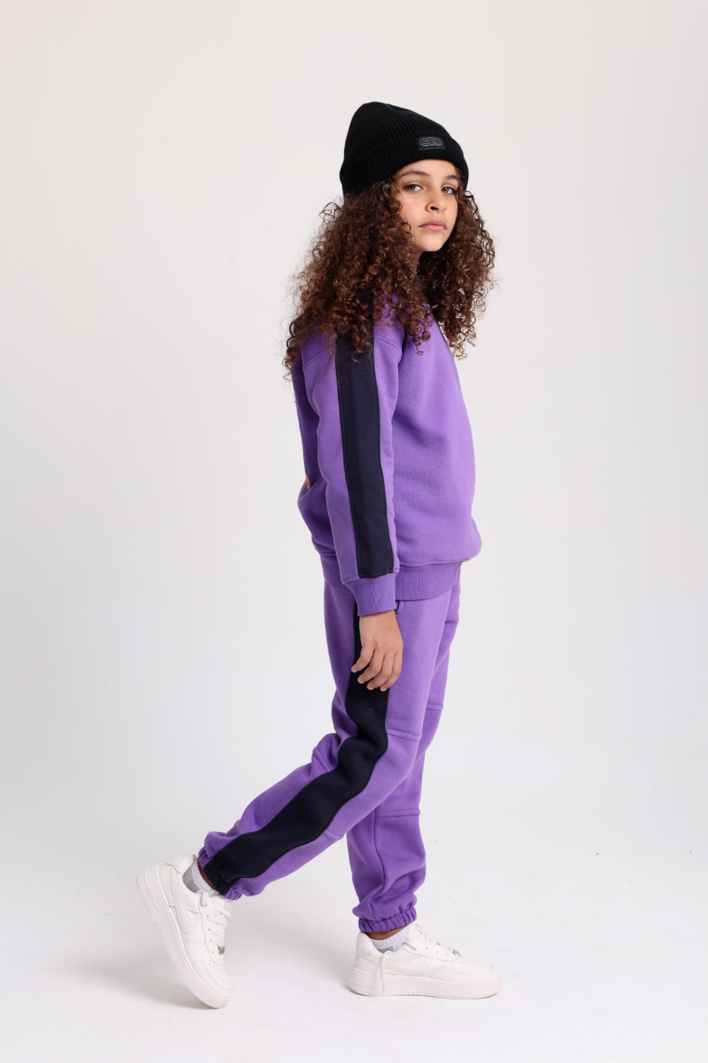 girls cotton sweatshirt - purple with "smile garden - always happy" print