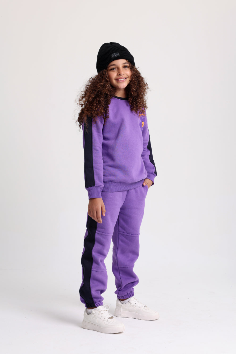 girls cotton sweatshirt - purple with "smile garden - always happy" print