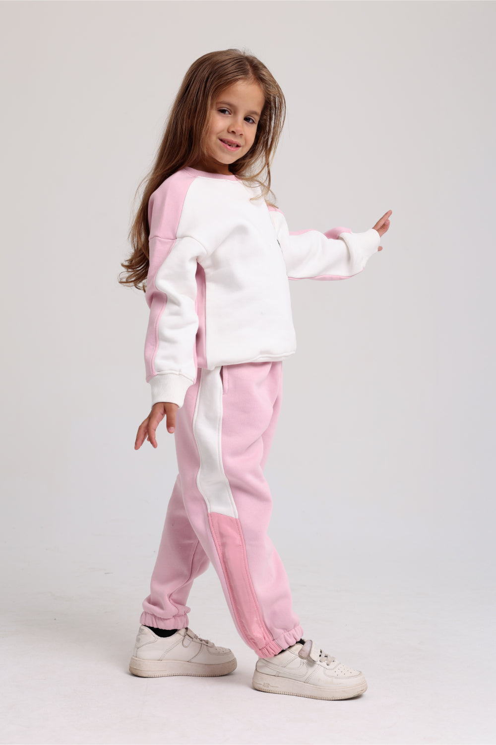girls cotton sweatshirt – offwhite & pink with flowers print