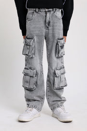 unisex cargo jeans - light grey