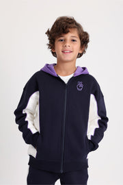 teens cotton hoodie – navy with victory sign print