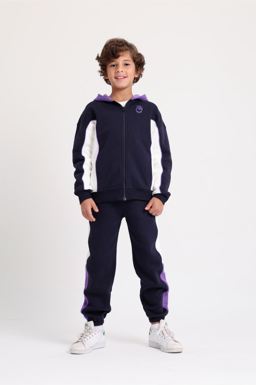 unisex cotton hoodie – navy with peace sign print