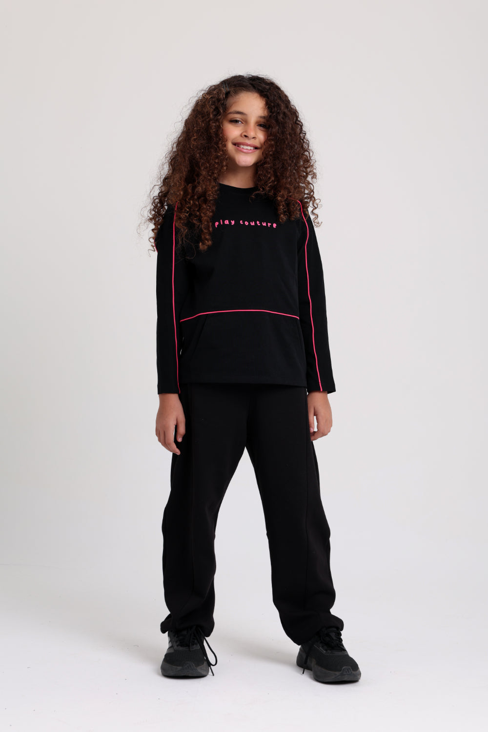 girls cotton t-shirt black with "play couture" print